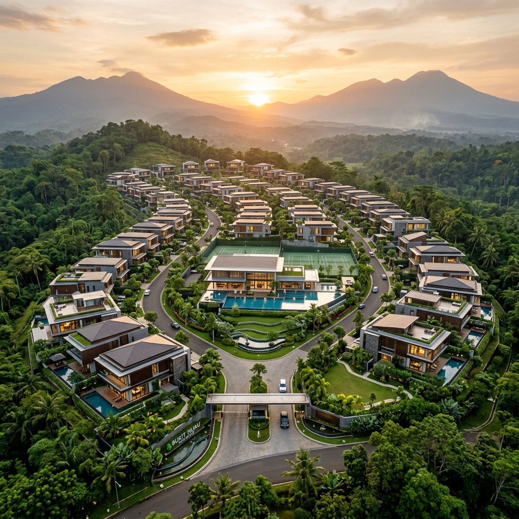 Aerial view perumahan subsidi dan komersil Pesona Kahuripan di Bogor